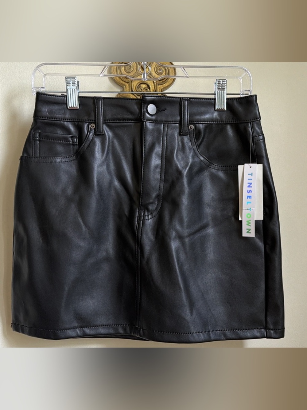 Tinseltown Black Faux Leather Mini Skirt NWT Size 5/27